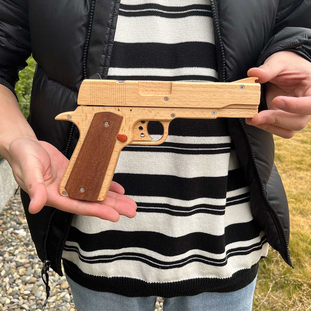 Assembled M1911 Wooden Replica Rubber Band Gun - Tophatter Daily Deals