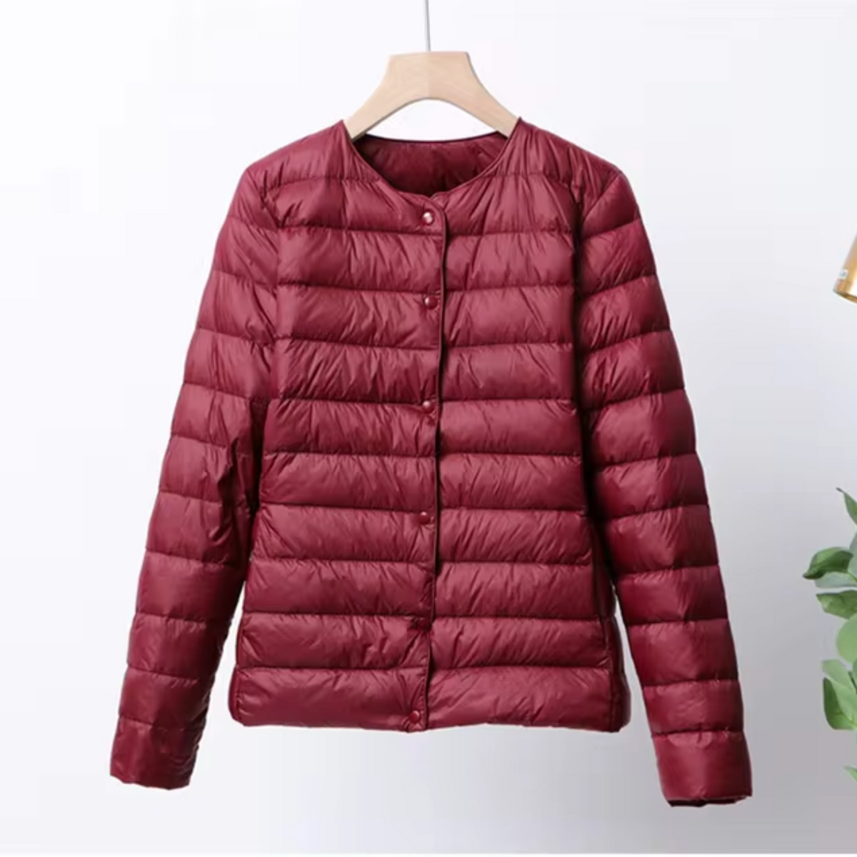 Lightweight Flattering Womens Down Jacket - Short Quilted Red - Tophatter Daily Deals