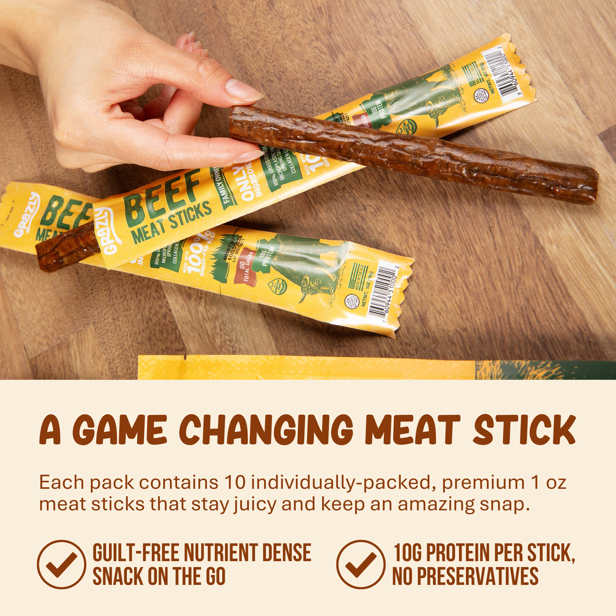 Plain Beef Meat Sticks - 100% Grass-Fed & Finished Health & Wellness - Tophatter Daily Deals