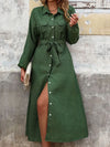 Collared Neck Long Sleeve Midi Shirt Dress Casual Dresses - Tophatter Daily Deals