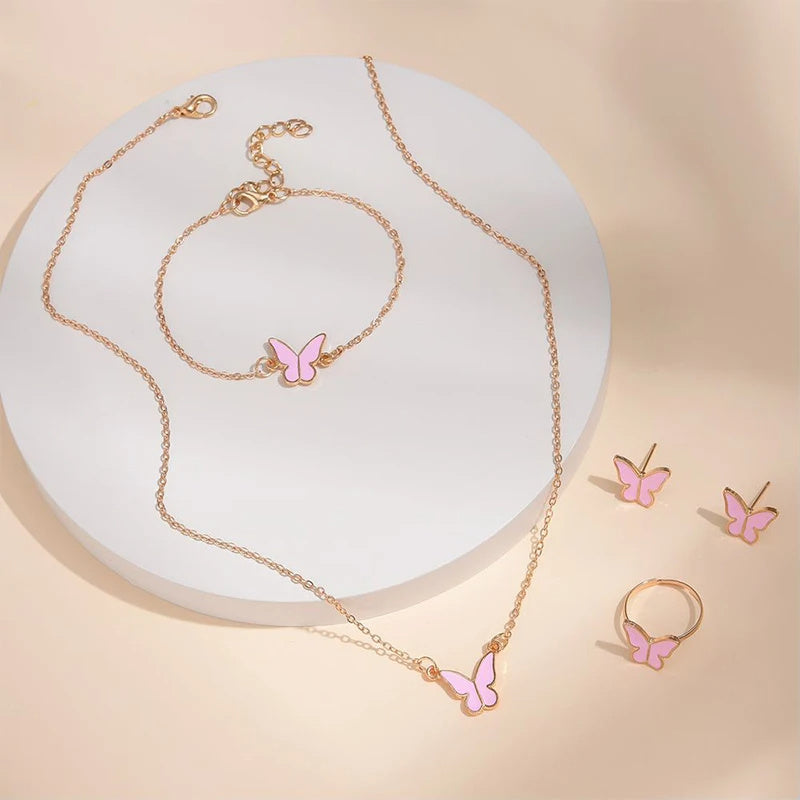 5PCS Fashion Butterfly Pendants Necklace Earrings Ring Bracelet Sets For Women Jewelry Set Bridal Wedding Jewelry Gift 0 - Tophatter Daily Deals