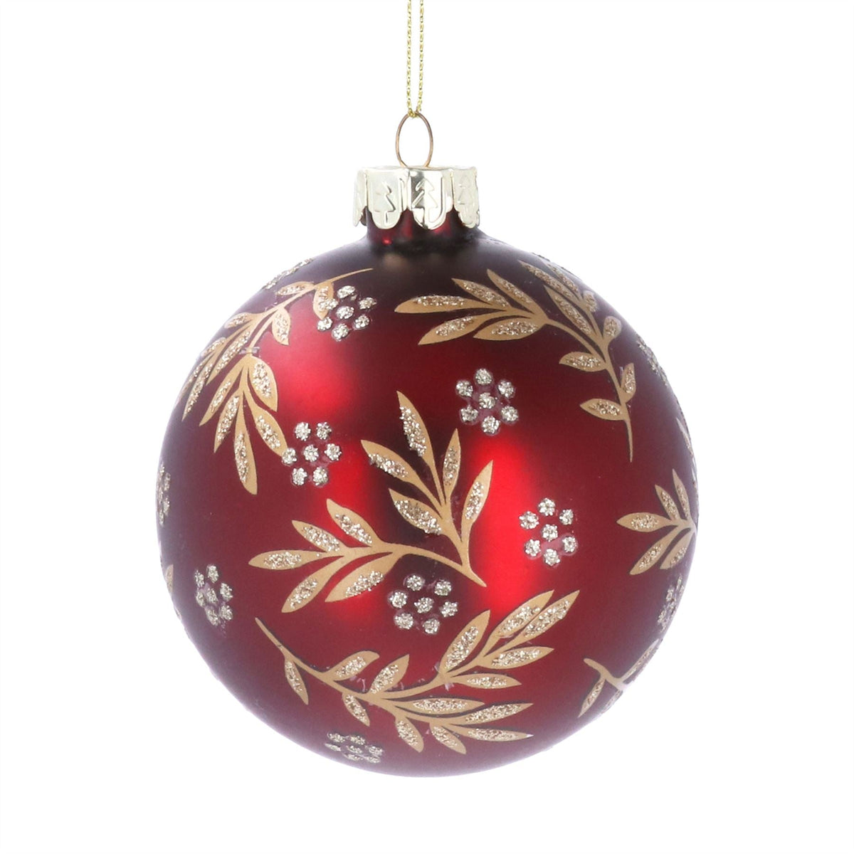 Matt Burgundy & Gold Christmas Bauble | Red Glass Christmas Tree Ornament - 8cm Baubles - Tophatter Daily Deals