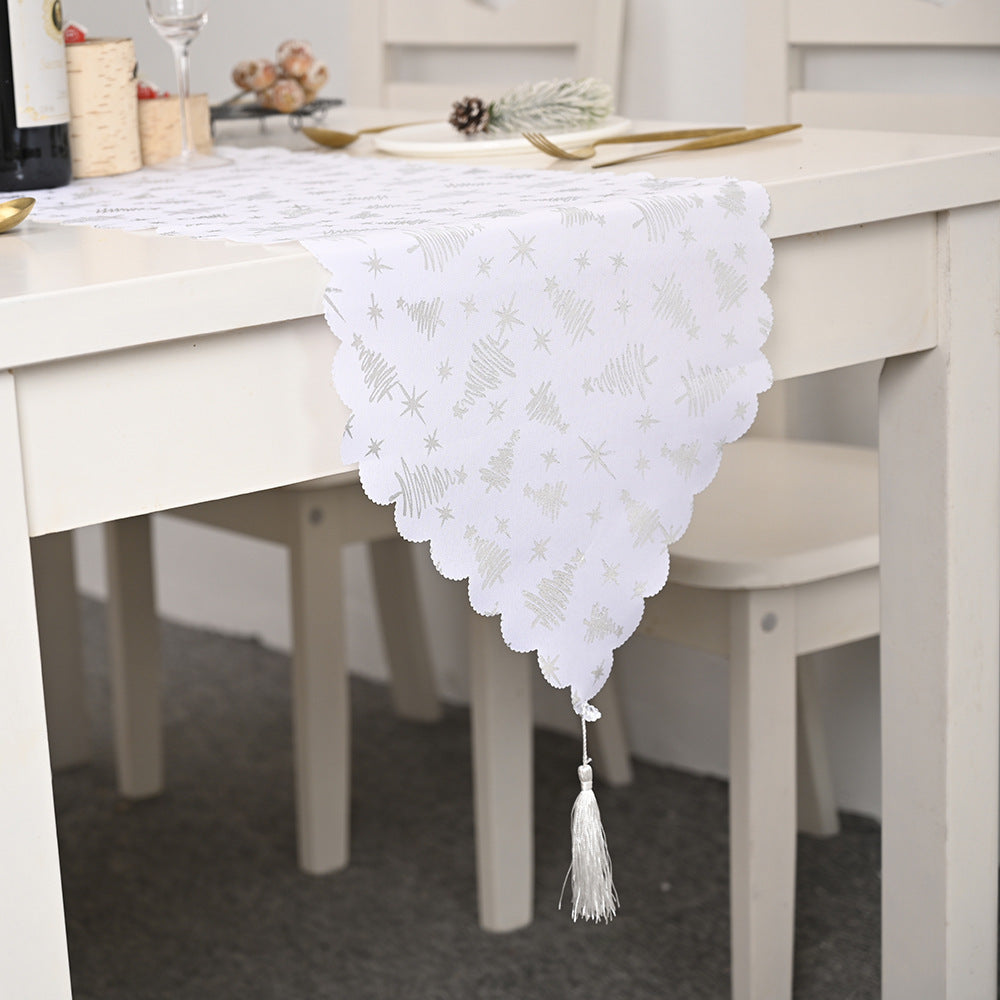 Bronzing White Table Runner Home Table Cloth Fabric Silver tree 0 - Tophatter Daily Deals