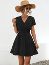 Ruffled Smocked V-Neck Tiered Dress Casual Dresses - Tophatter Daily Deals