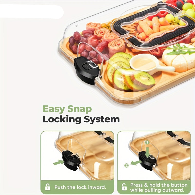 Bamboo Cheese Tray with Acrylic Lid Serving Trays - Tophatter Daily Deals