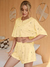 Moon Print T-Shirt and Shorts Lounge Set Light Yellow Loungewear Sets - Tophatter Daily Deals