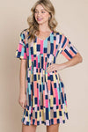 BOMBOM Ruched Color Block Short Sleeve Mini Dress Casual Dresses - Tophatter Daily Deals