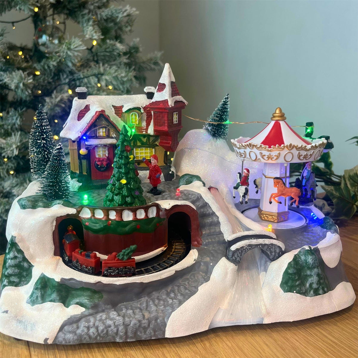 Light-up Christmas Village Scene | Illuminated LED Ornament with Movement Ornament - Tophatter Daily Deals
