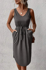 V-Neck Curved Hem Sleeveless Dress Dark Gray Casual Dresses - Tophatter Daily Deals