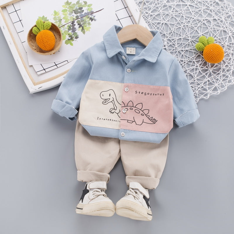Boys' Lapel Collar Long Sleeve Shirt Blue 0 - Tophatter Daily Deals