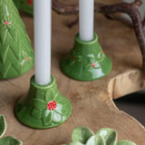 Set of 2 Green Ceramic Christmas Candlesticks | Holly and Berry Candle Holders Candle Holder - Tophatter Daily Deals