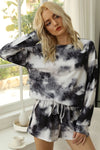 Tie-Dye Round Neck Top and Shorts Lounge Set Mid Gray Loungewear Sets - Tophatter Daily Deals