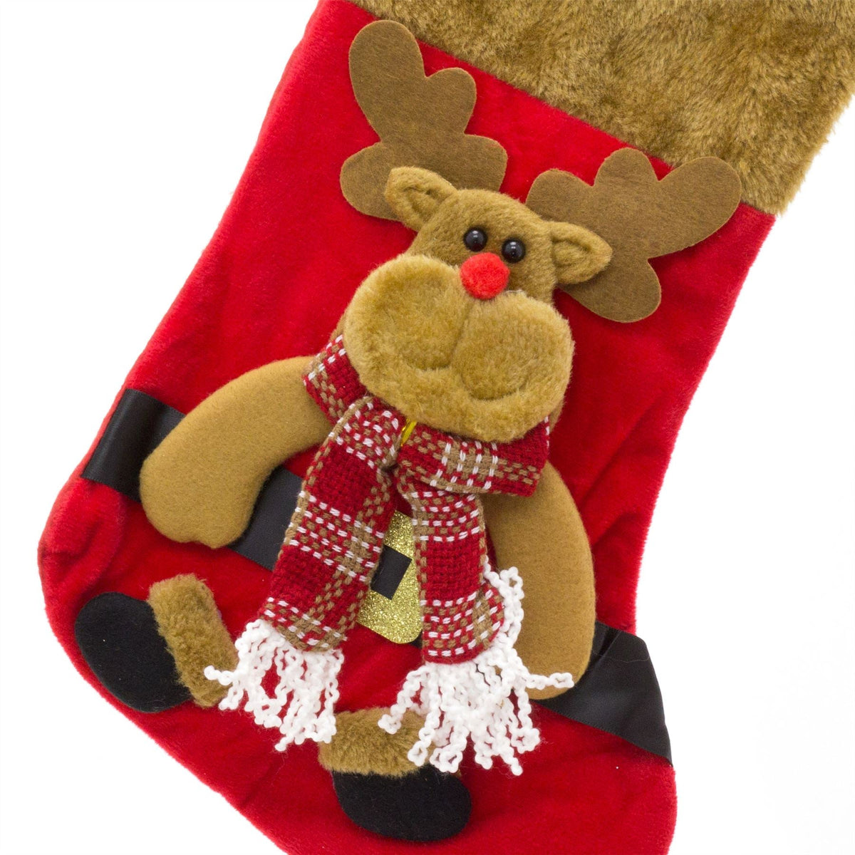 3D Plush Christmas Stocking Xmas Stockings | Festive Adult Christmas Stocking | Kids Christmas Stocking Fireplace Decorations - Reindeer Stocking - Tophatter Daily Deals