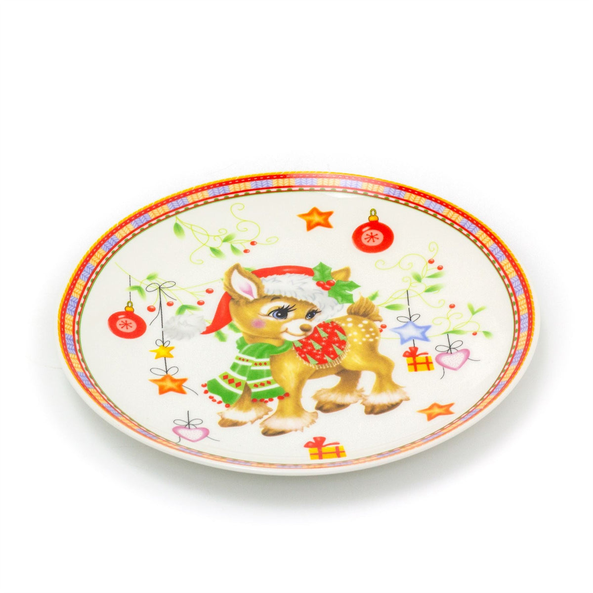 Round Ceramic Christmas Plate | Festive Serving Dish Christmas Snack Plate 20cm Plate - Tophatter Daily Deals