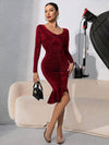 Ruched Twisted Long Sleeve Peplum Dress Cocktail Dresses - Tophatter Daily Deals