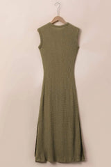 Waffle-Knit Slit Sleeveless Maxi Dress Casual Dresses - Tophatter Daily Deals