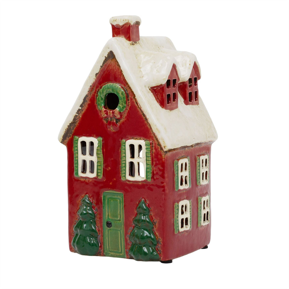 Red Ceramic Christmas House Tealight Holder | Candle Holder Cottage Ornament Candle Holder - Tophatter Daily Deals
