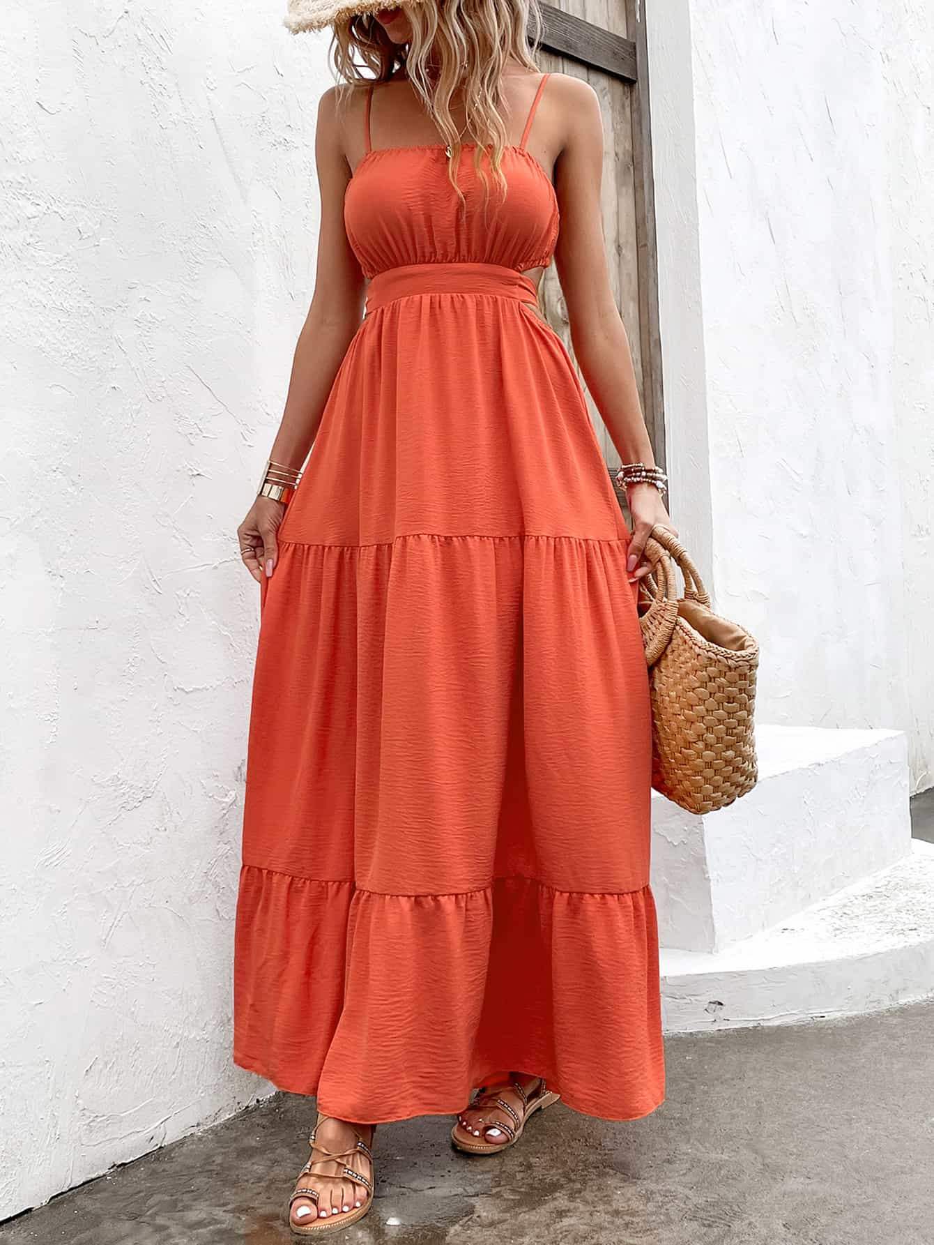 Spaghetti Strap Cutout Tie Back Maxi Dress Casual Dresses - Tophatter Daily Deals