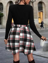 Tied Plaid Round Neck Long Sleeve Dress Casual Dresses - Tophatter Daily Deals