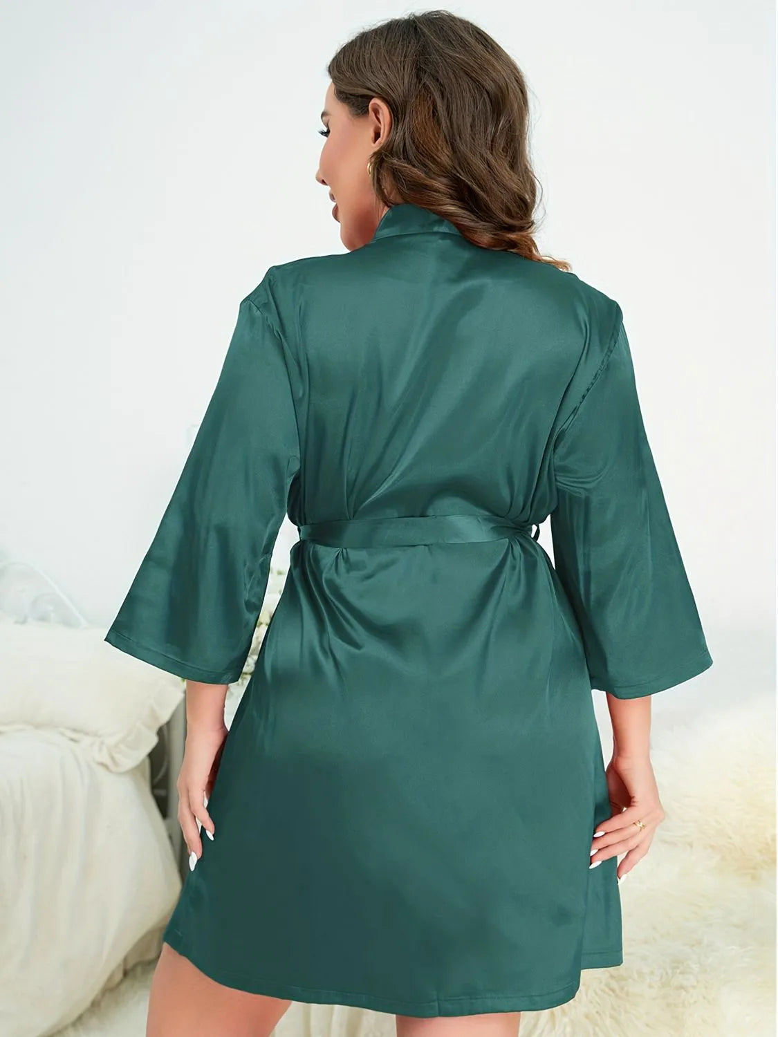 Plus Size Surplice Neck Tie Waist Robe Sleep Dresses - Tophatter Daily Deals