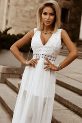Slit Lace Detail V-Neck Dress Casual Dresses - Tophatter Daily Deals