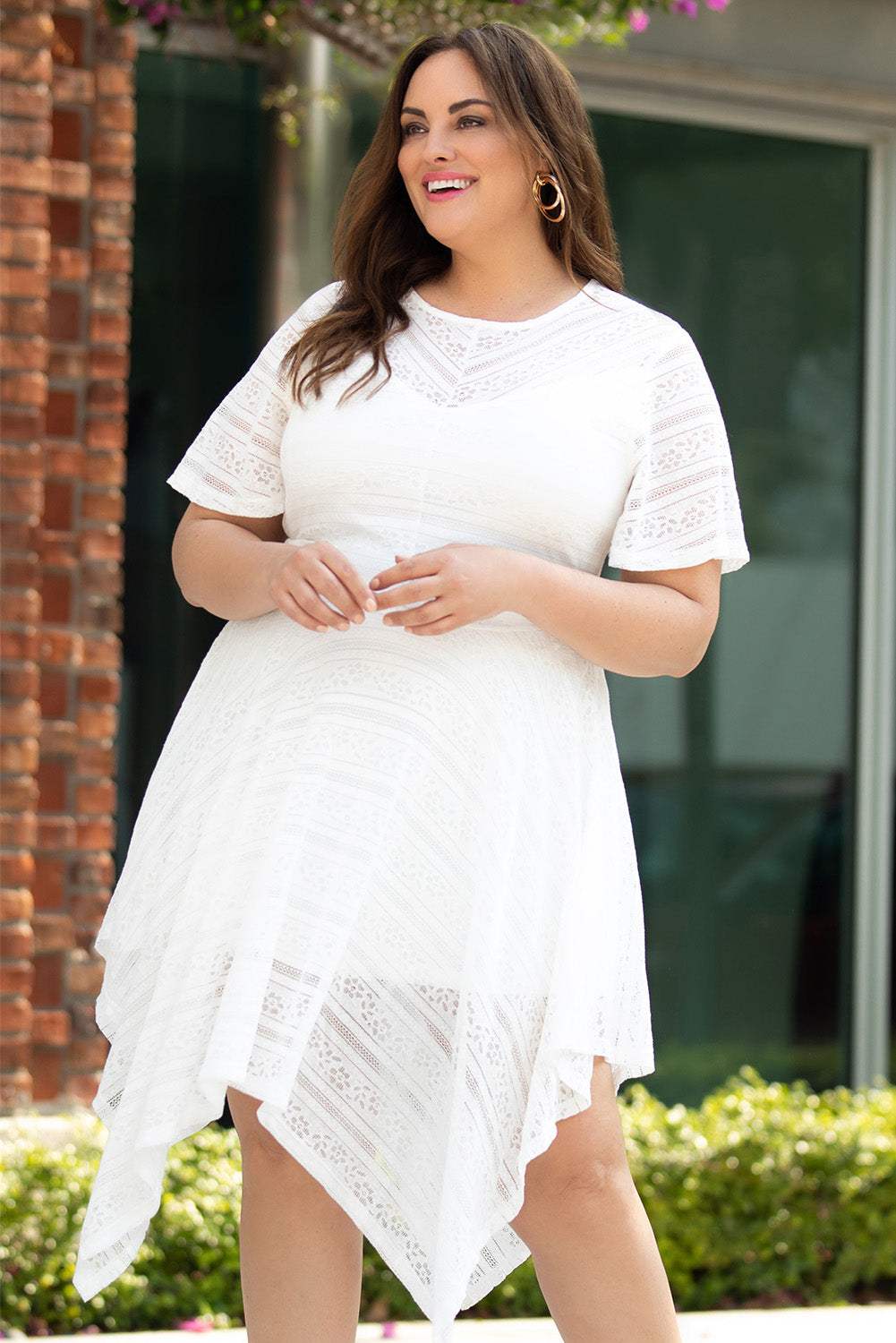 Plus Size Round Neck Short Sleeve Lace Trim Dress Casual Dresses - Tophatter Daily Deals