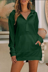 Drawstring Half Zip Hooded Dress Casual Dresses - Tophatter Daily Deals