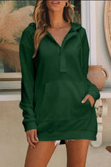 Drawstring Half Zip Hooded Dress Green Casual Dresses - Tophatter Daily Deals