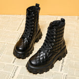 Autumn And Winter Lace Up Plus Size Handsome Thick Soled Motorcycle Boots Black 0 - Tophatter Daily Deals
