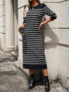 Striped Round Neck Long Sleeve Dress Casual Dresses - Tophatter Daily Deals