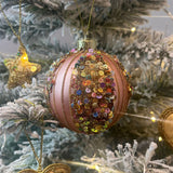 Matt Pink Bauble with Sequins | Luxury Christmas Tree Hanging Ornament - 8cm Baubles - Tophatter Daily Deals