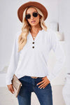 Notched Button Detail Long Sleeve T-Shirt White Women's T-Shirts - Tophatter Daily Deals