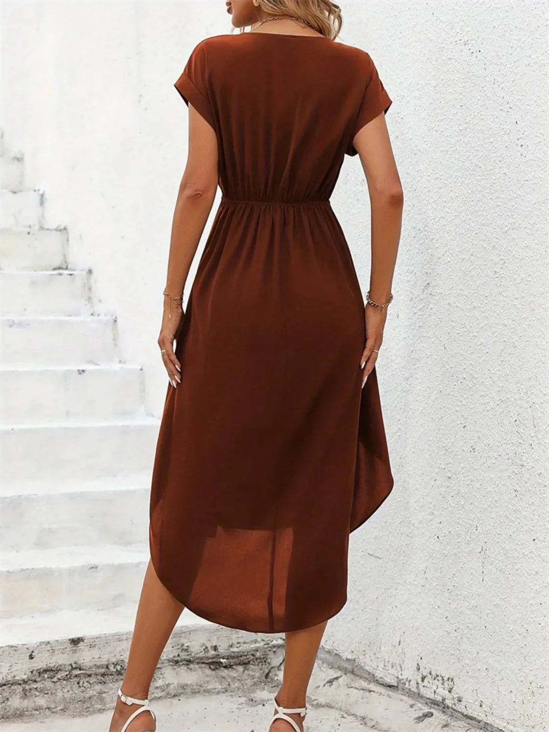 Tied Surplice Short Sleeve Dress Casual Dresses - Tophatter Daily Deals