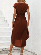 Tied Surplice Short Sleeve Dress Casual Dresses - Tophatter Daily Deals