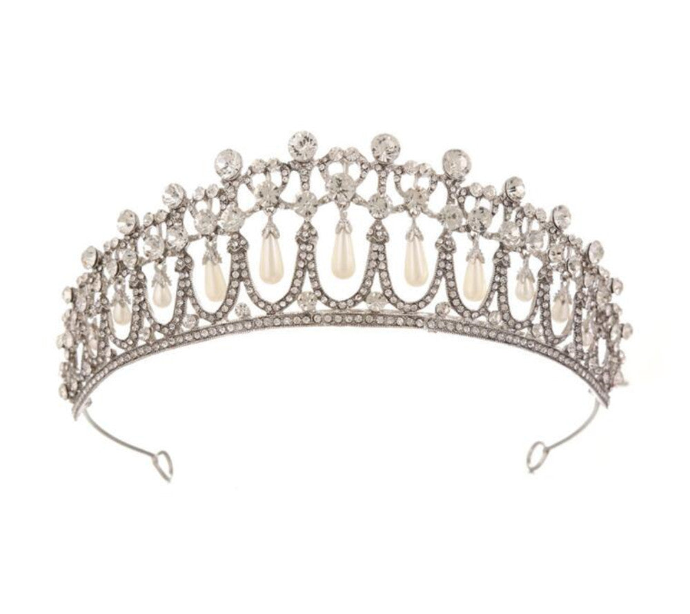 Bridal Crown Rhinestone Pearl Water Drop Hair Accessories Wedding Dress Ornaments Silver 0 - Tophatter Daily Deals