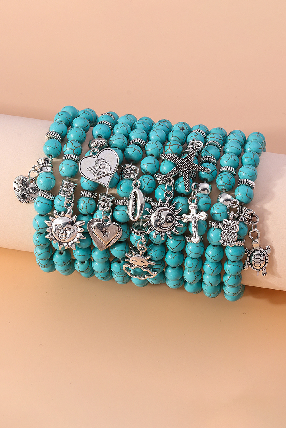 Turquoise Heart Pendant Retro Beaded Bracelet Bracelets - Tophatter Daily Deals