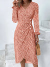 Full Size Printed Surplice Long Sleeve Midi Dress Burnt Coral Casual Dresses - Tophatter Daily Deals