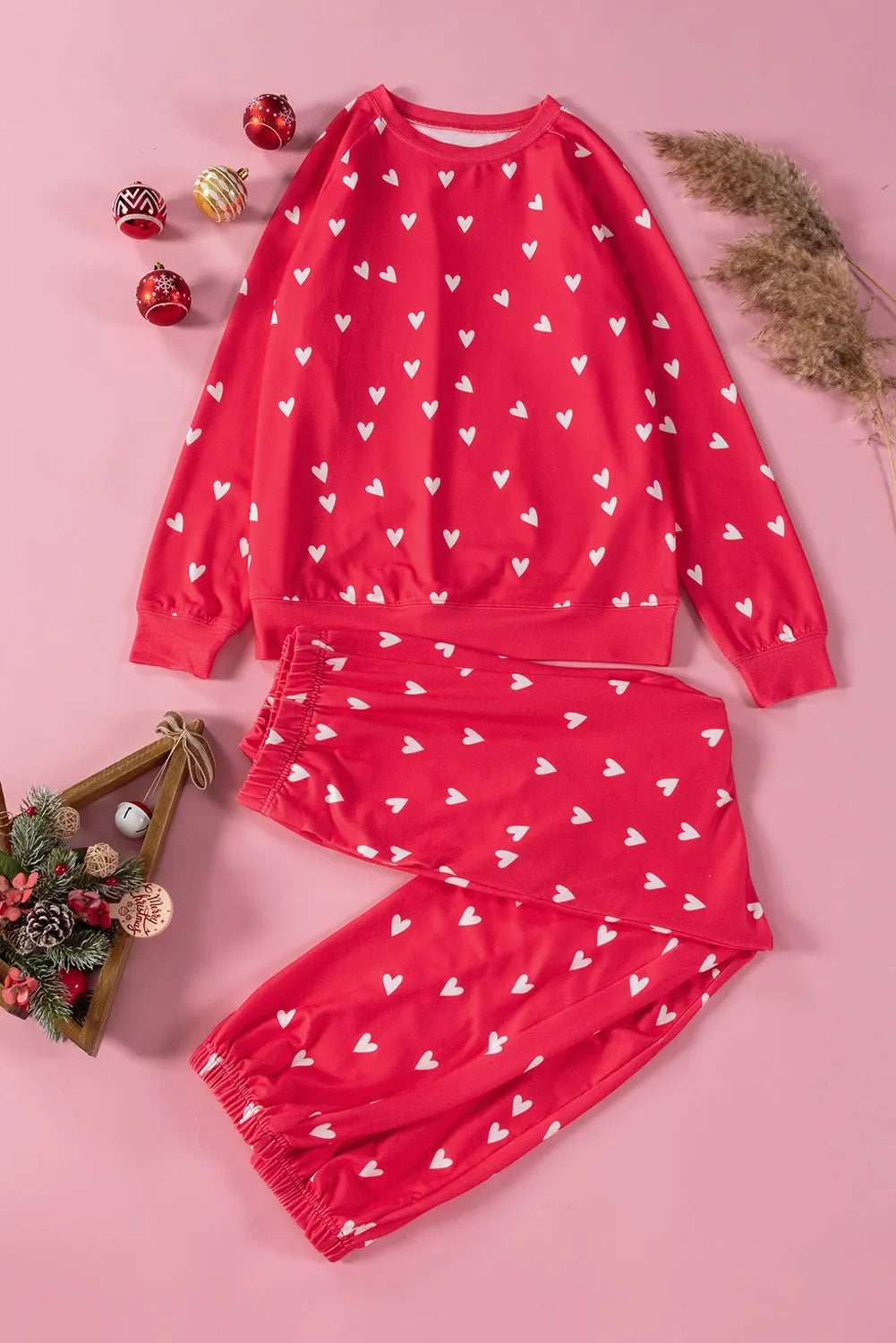 Fiery Red Valentines Heart Print Pants Set Loungewear & Sleepwear/Sleepwear - Tophatter Daily Deals