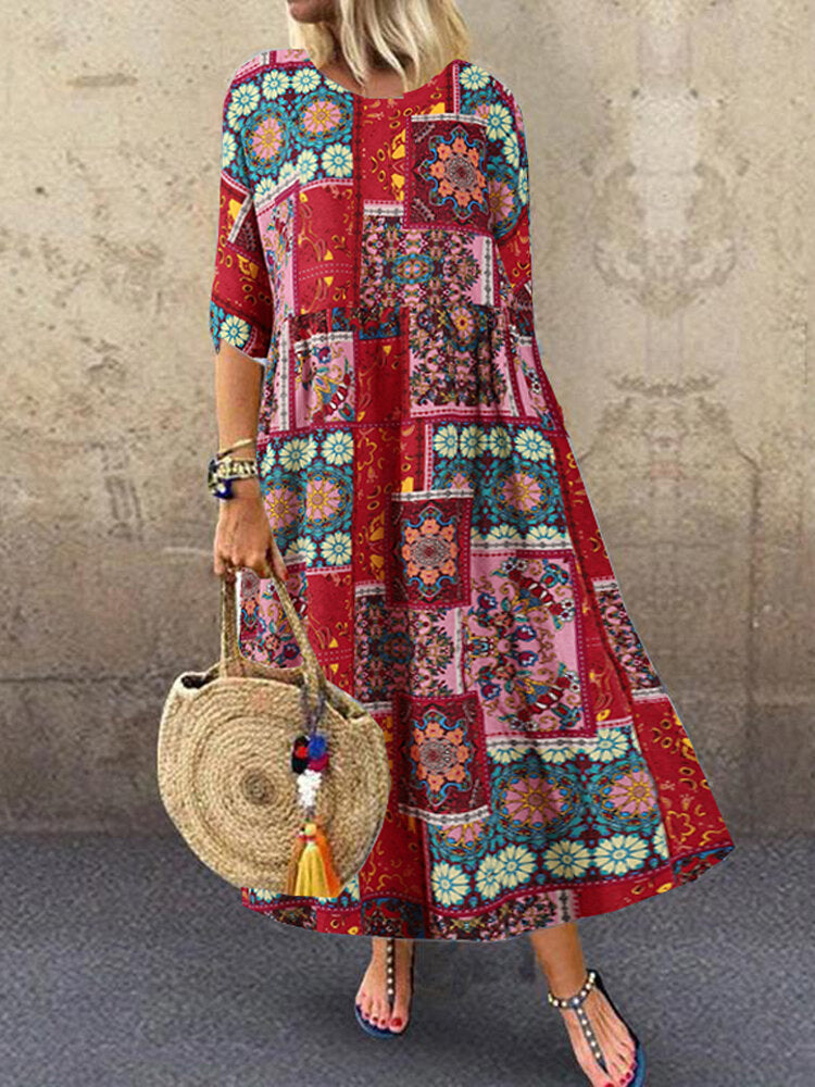 Colorful Maxi Dress O-neck Floral Dress For Women Maxi Dresses - Tophatter Daily Deals