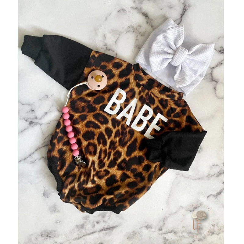 Autumn And Winter Long Sleeves Leopard Print One-piece Romper Personalized Letter Printing 0 - Tophatter Daily Deals