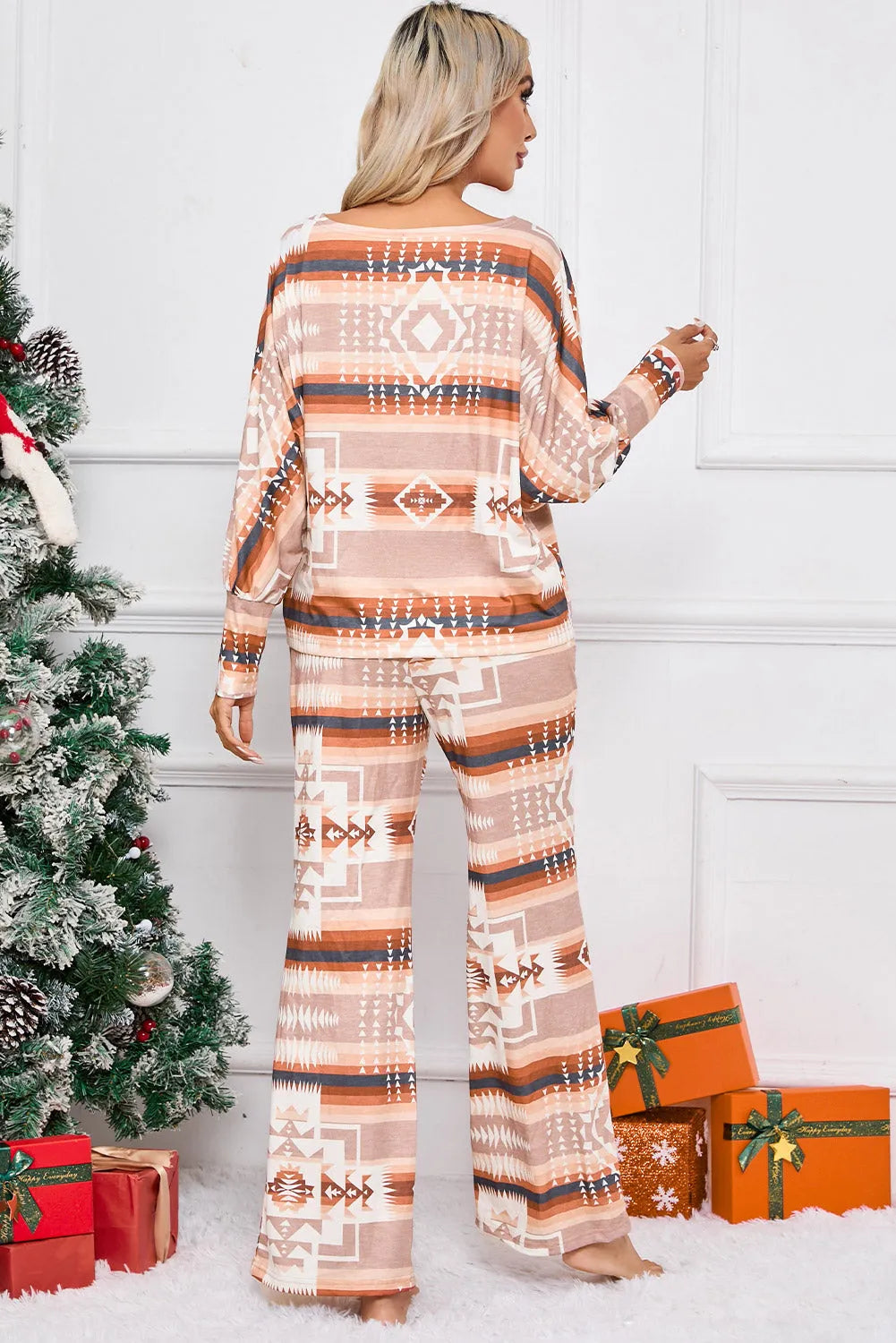 Multicolour Aztec Print Puff Sleeve Pullover and Pants Lounge Outfit Loungewear & Sleepwear/Sleepwear - Tophatter Daily Deals