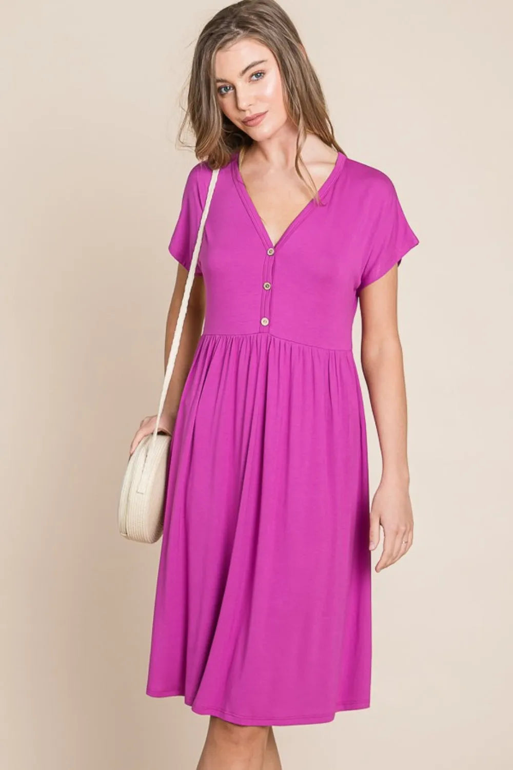 BOMBOM V-Neck Short Sleeve Dress Casual Dresses - Tophatter Daily Deals