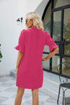 Notched Neck Flounce Sleeve Mini Dress Casual Dresses - Tophatter Daily Deals