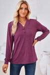 Notched Long Sleeve T-Shirt Cerise Women's T-Shirts - Tophatter Daily Deals