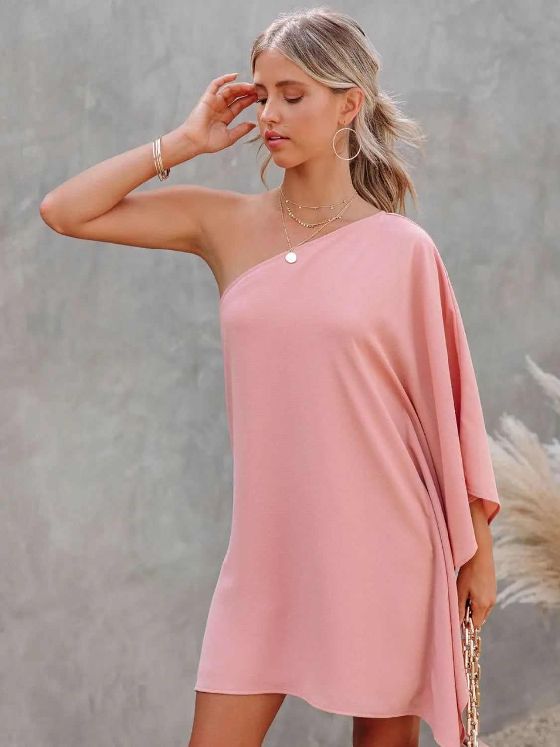 Single Shoulder Kimono Sleeve Mini Dress Casual Dresses - Tophatter Daily Deals