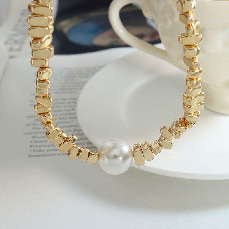 Pearl Geometric Bead Necklace Necklaces - Tophatter Daily Deals