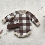 Baby Winter Checkerboard One-piece Newborn Winter Sweater Coffee 0 - Tophatter Daily Deals