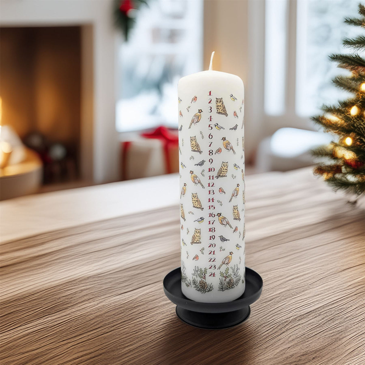 Winter Birds Advent Pillar Candle | Christmas Advent Calendar Candle - 20cm Advent Candle - Tophatter Daily Deals