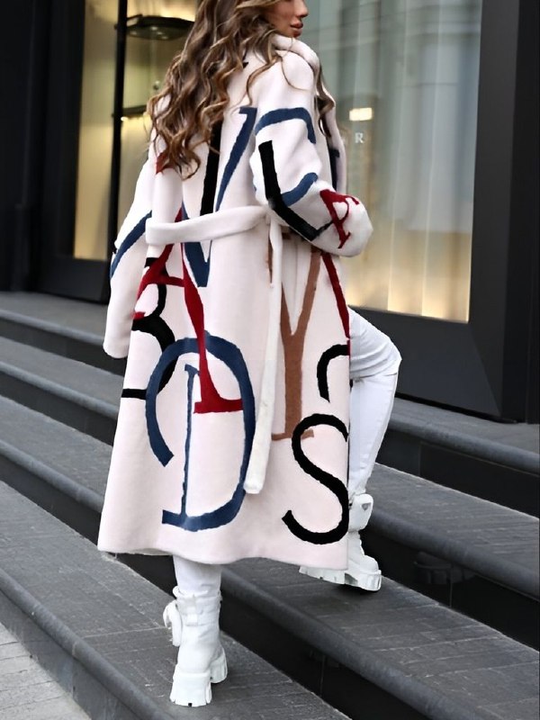 Warm Womens Long Coat - Oversized Letter Print, Wool Winter - Tophatter Daily Deals