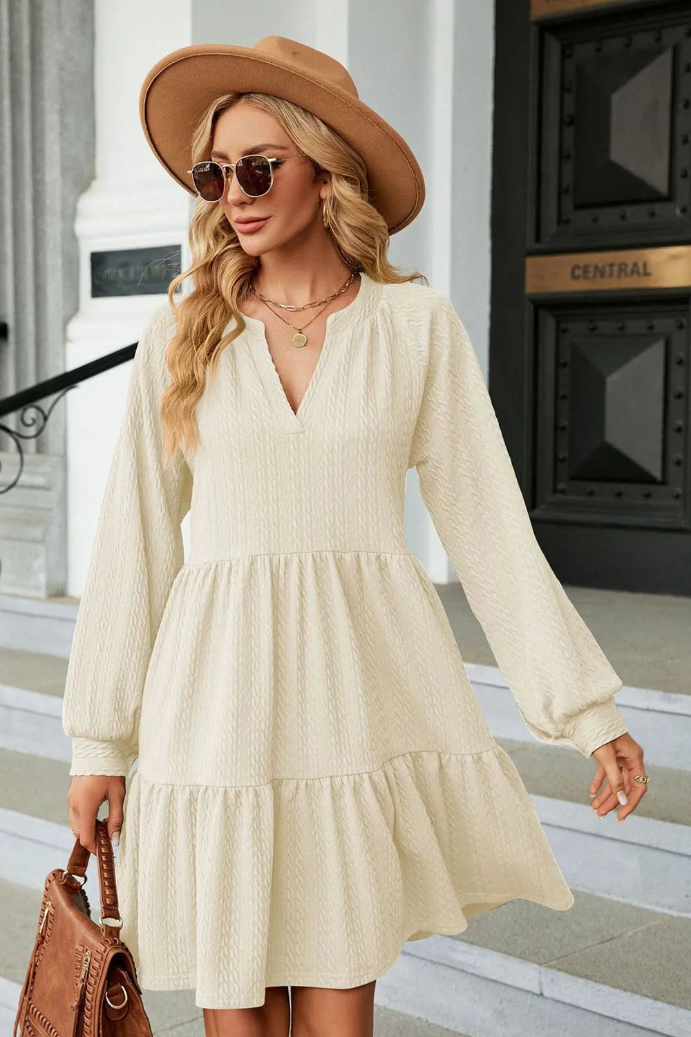 Notched Neck Long Sleeve Mini Dress - Tophatter Deals and Online Shopping - Electronics, Jewelry, Beauty, Health, Gadgets, Fashion - Tophatter's Discounts & Offers - tophatters - tophatters.co